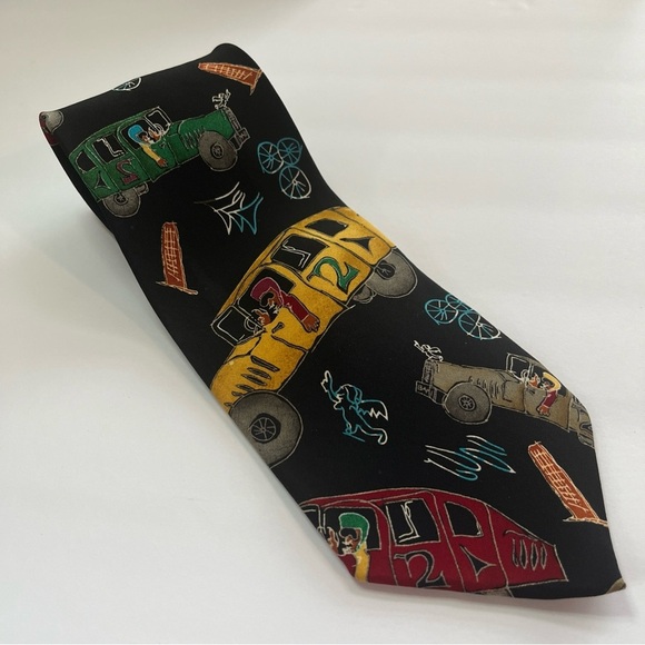 John Lennon Artwork 100% Silk Necktie "Steppin Out” Race Cars Automobiles - Picture 1 of 5